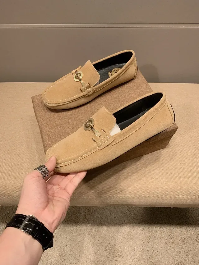 Versace Medusa Horsebit Mocassins Beige Daim 5