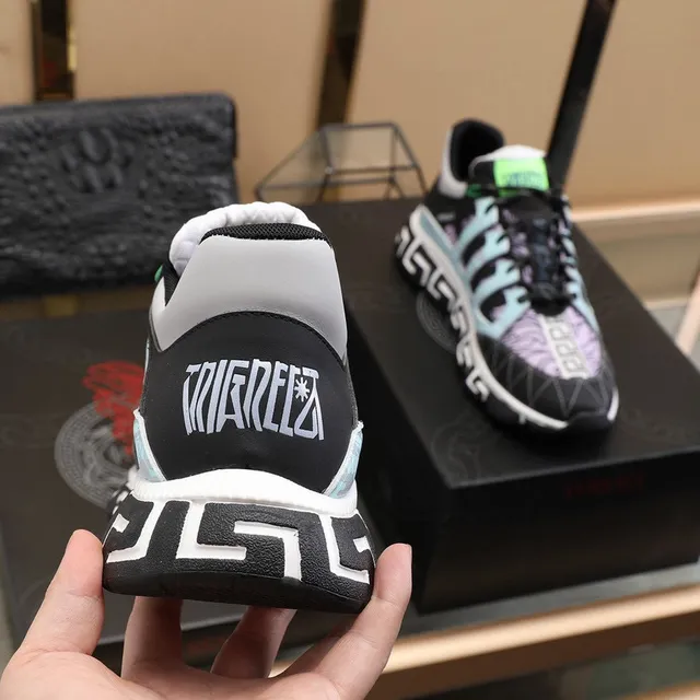 Versace Multicolor Greca Key Pattern Overlay Asymmetrical Lacing System Lifestyle Sneakers 5
