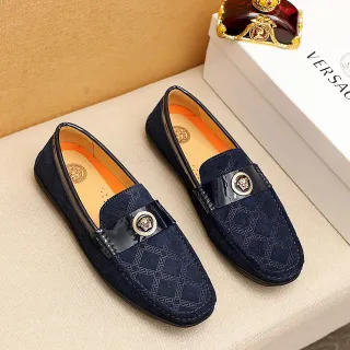 Versace Navy Black स्यूड ऊपरी पेटेंट स्ट्रैप लोअफर