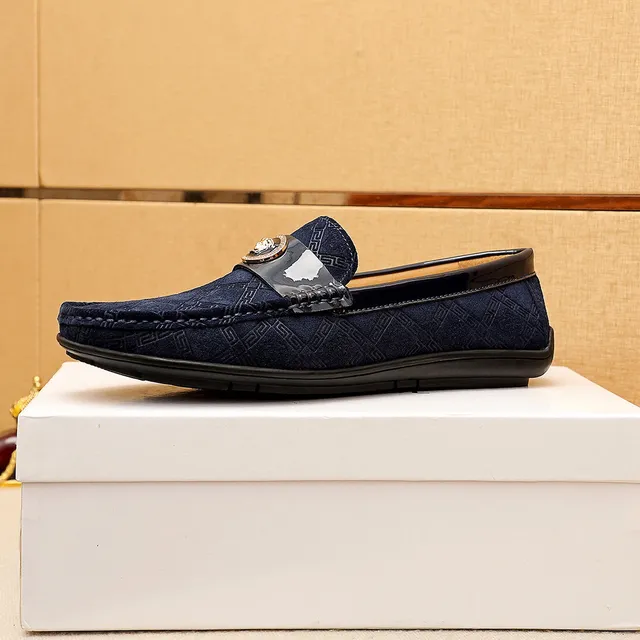 Versace Navy Black Suede Upper Patent Strap Loafer 2