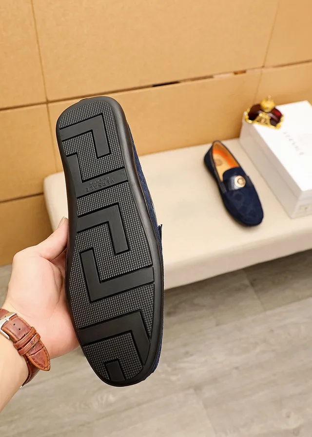 Versace Navy Black Suede Upper Patent Strap Loafer 3