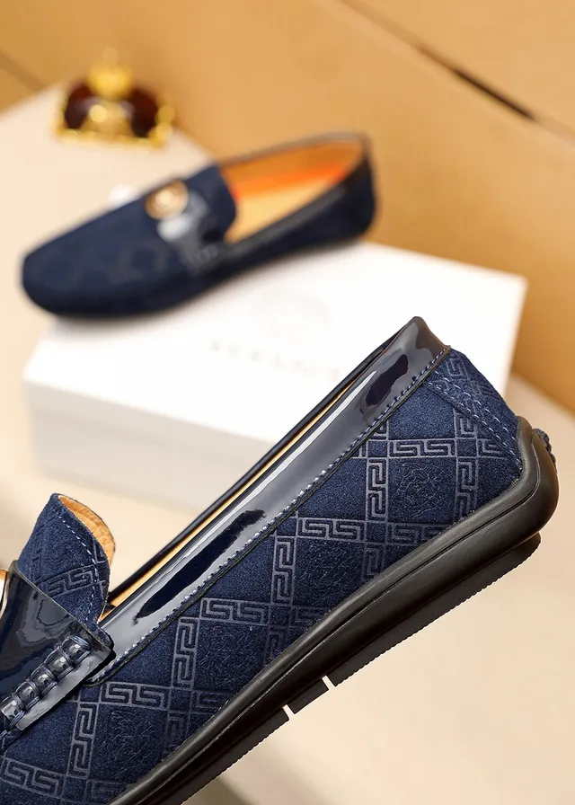 Versace Navy Black Suede Upper Patent Strap Loafer 4