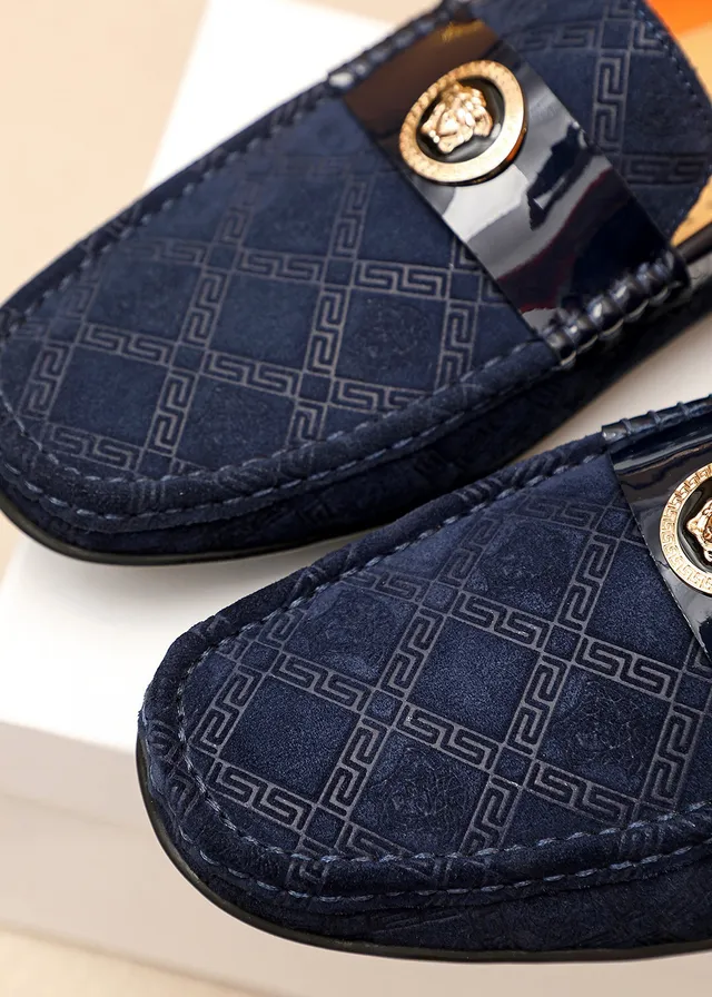 Versace Navy Black Suede Upper Patent Strap Loafer 5