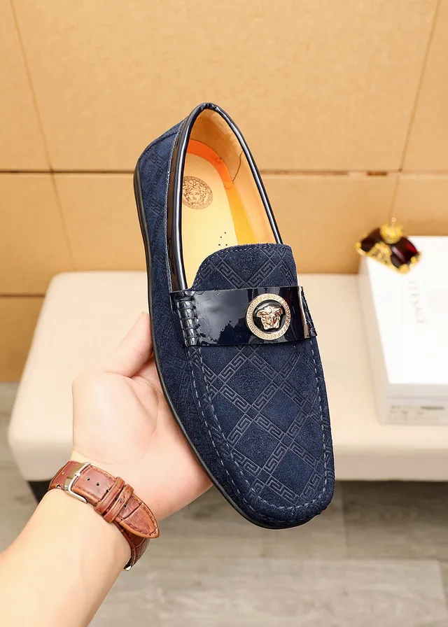 Versace Navy Black Suede Upper Patent Strap Loafer 6