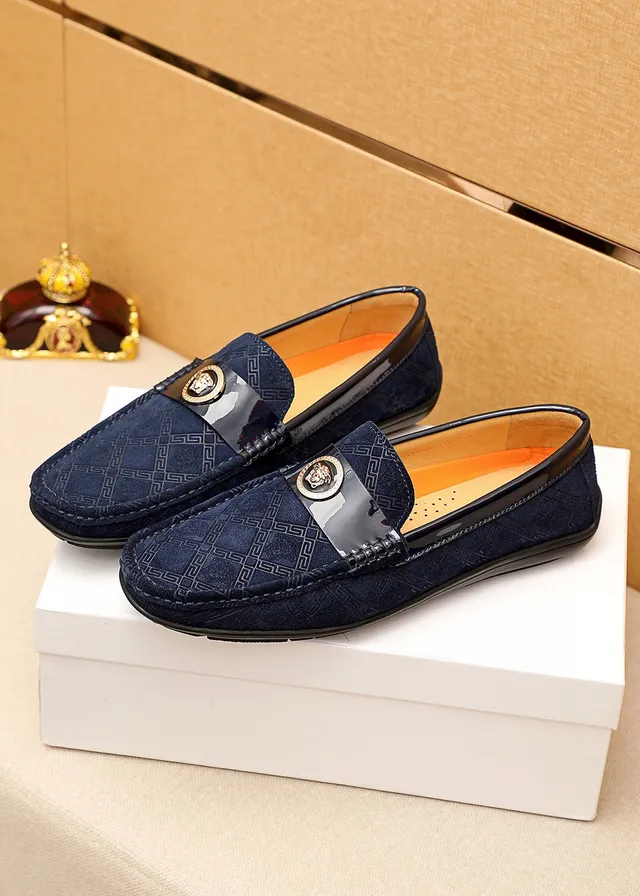 Versace Navy Black Suede Upper Patent Strap Loafer 7