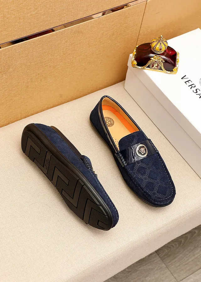 Versace Navy Black Suede Upper Patent Strap Loafer 8