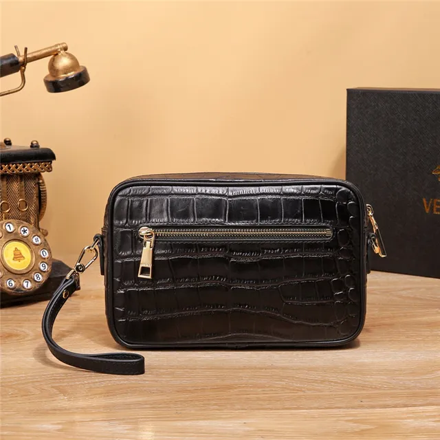 Versace Odissea Black Gold Crocodile-Embossed Leather Medusa Medallion Camera Bag 6