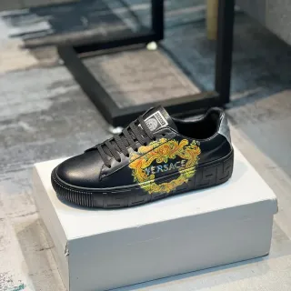 Versace Odissea Black Leather Ornate Graphic Platform Lifestyle Sneakers