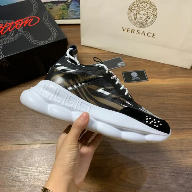 Versace Odissea Greca Pattern Black and White Chunky Sneakers 5