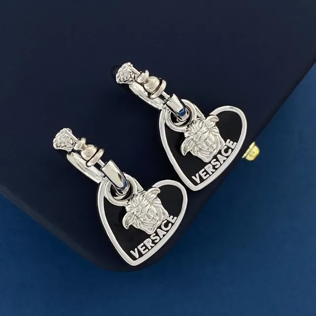 Versace Silver Black Heart-Shaped Enamel Earrings 3