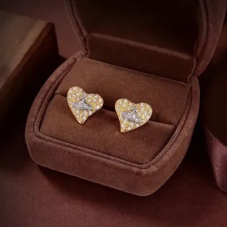 Vivienne Westwood Gold Silver Heart-Shaped Pavé Crystal Earrings
