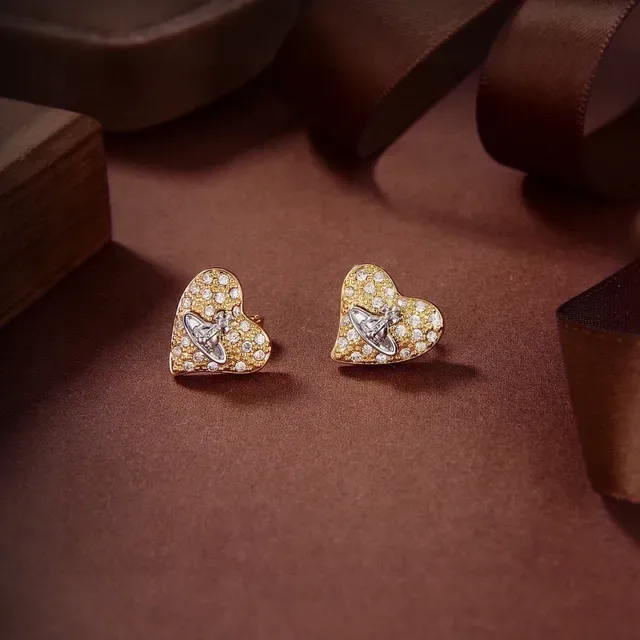 Vivienne Westwood Gold Silver Heart-Shaped Pavé Crystal Earrings 3