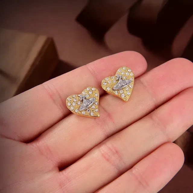 Vivienne Westwood Gold Silver Heart-Shaped Pavé Crystal Earrings 4