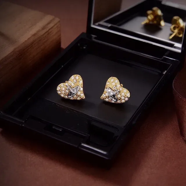 Vivienne Westwood Gold Silver Heart-Shaped Pavé Crystal Earrings 5