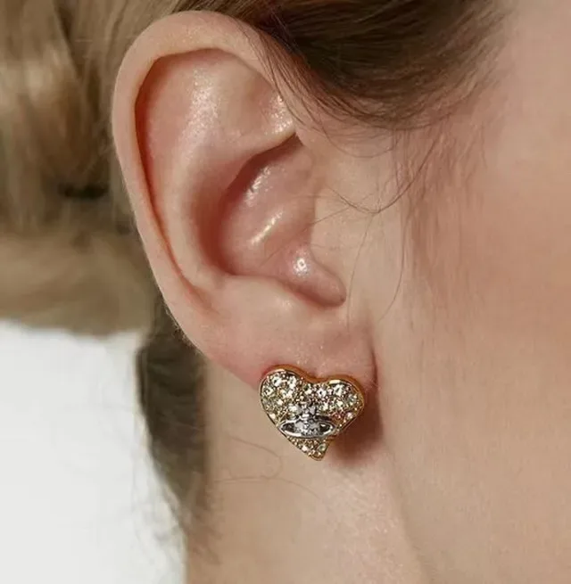 Vivienne Westwood Gold Silver Heart-Shaped Pavé Crystal Earrings 7
