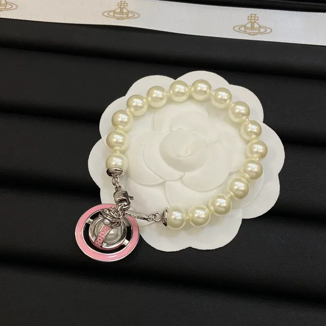 Vivienne Westwood bracelet orb beige rose chaîne de perles bracelet charm 3