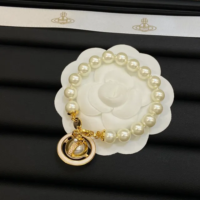 Vivienne Westwood bracelet orb beige rose chaîne de perles bracelet charm 5