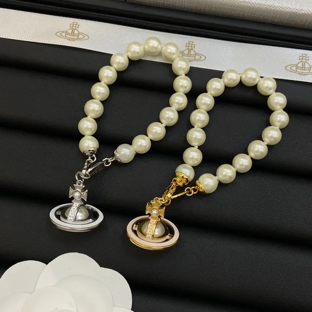 Vivienne Westwood bracelet orb beige rose chaîne de perles bracelet charm 6
