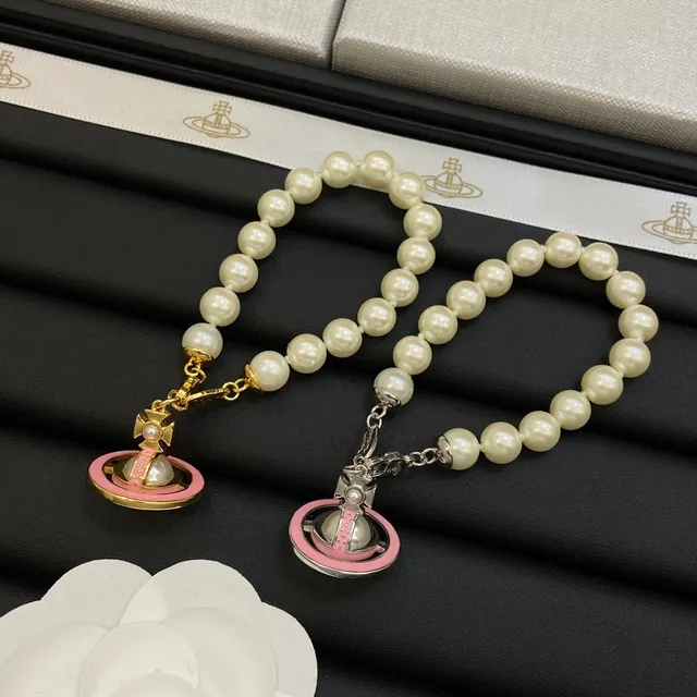 Vivienne Westwood bracelet orb beige rose chaîne de perles bracelet charm 7