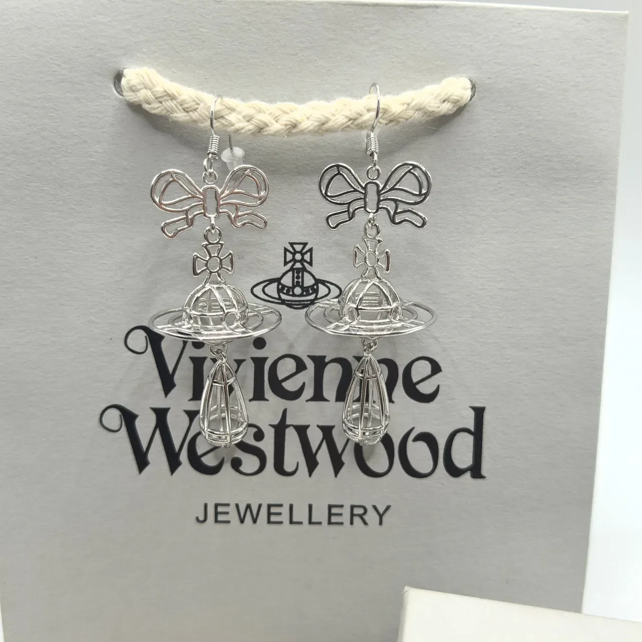 Vivienne Westwood Orb Gold Silver Openwork Wireframe Bow-Top Earrings 3
