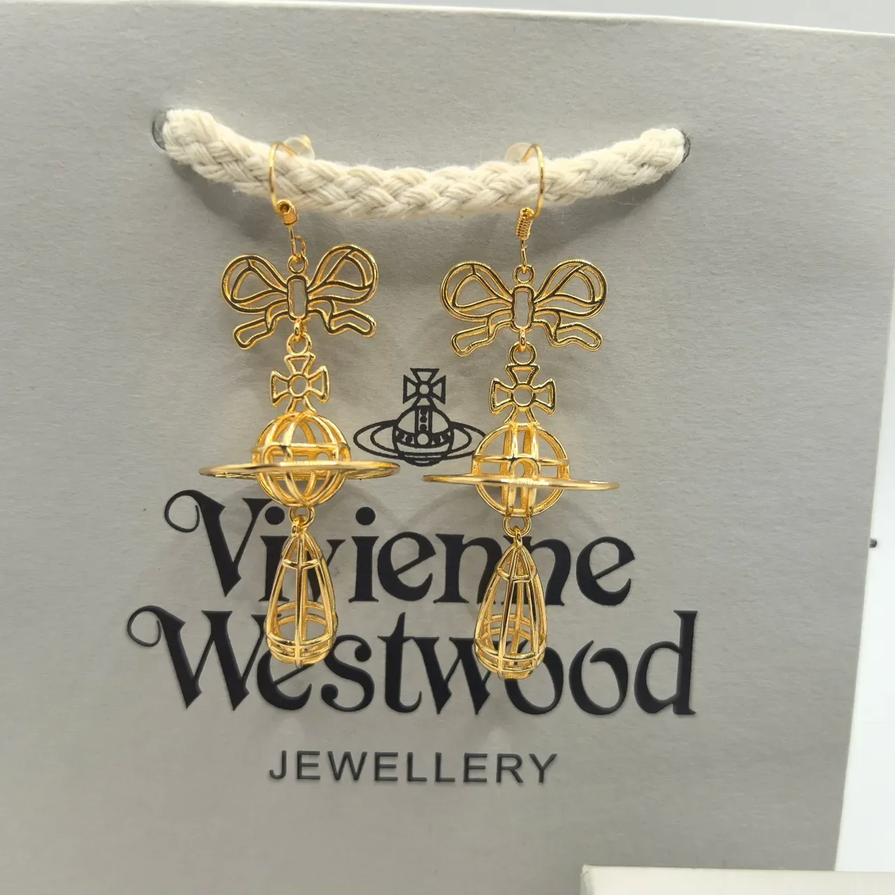 Vivienne Westwood Orb Gold Silver Openwork Wireframe Bow-Top Earrings 8