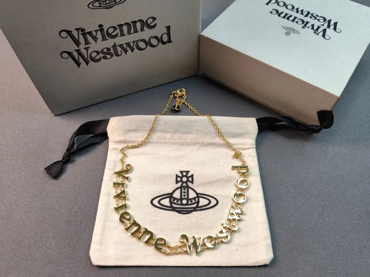 Vivienne Westwood Orb Logo Lettering Necklace Silver-Tone Metal Necklaces 2