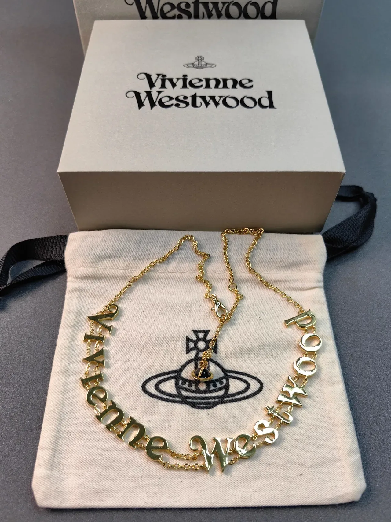 Vivienne Westwood Orb Logo Lettering Necklace Silver-Tone Metal Necklaces 3