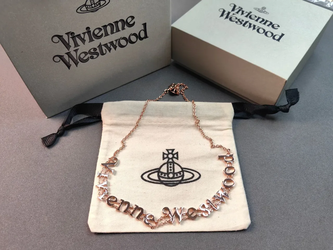 Vivienne Westwood Orb Logo Lettering Necklace Silver-Tone Metal Necklaces 4