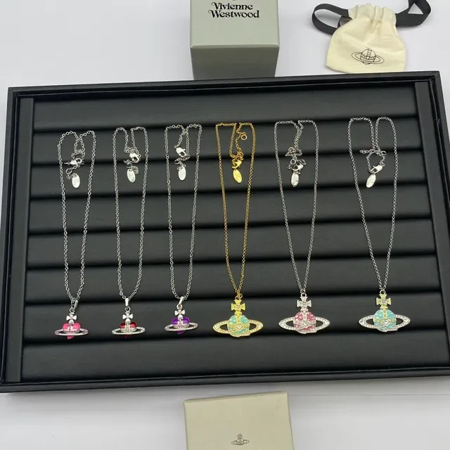 Vivienne Westwood Orb Pendant Multicolor Gold Enamel Detailing Necklace 8