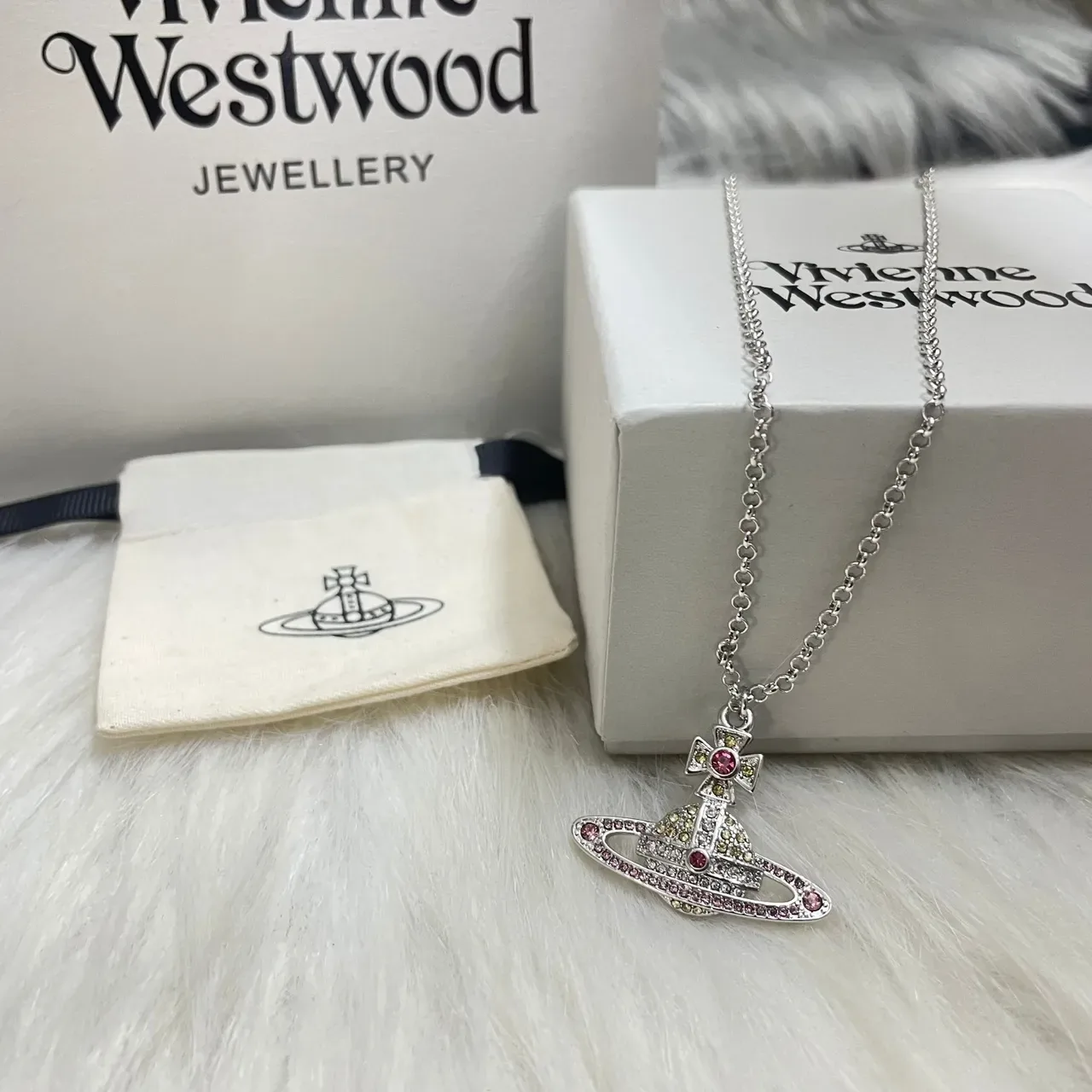 Vivienne Westwood Orb Silver Multicolor Motif Crystal-Encrusted Necklace 4