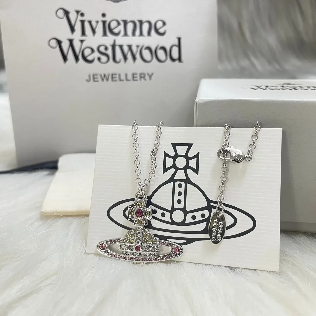 Vivienne Westwood Orb Silver Multicolor Motif Crystal-Encrusted Necklace 5