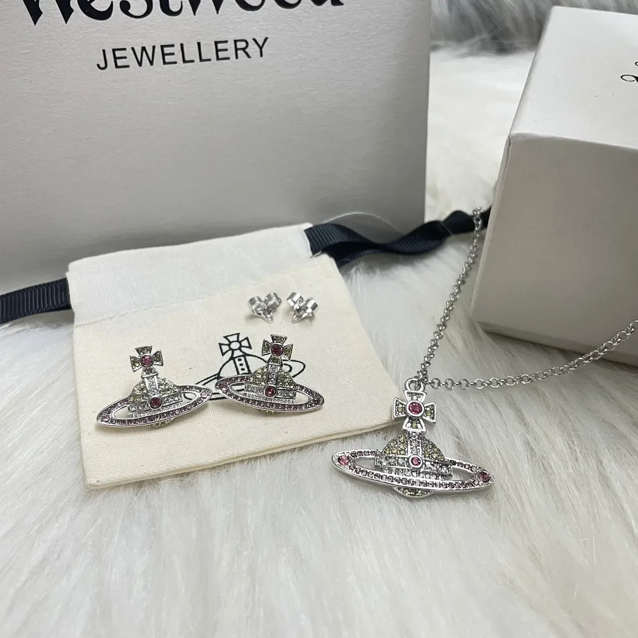 Vivienne Westwood Orb Silver Multicolor Motif Crystal-Encrusted Necklace 8