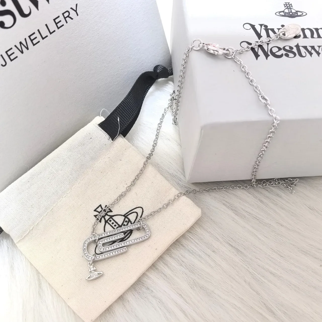 Vivienne Westwood Paperclip Crystal Pendant Necklace 2