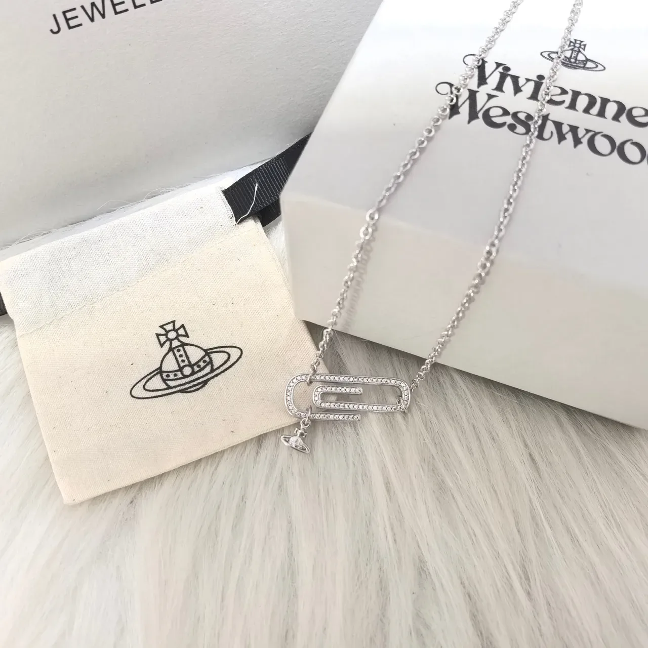 Vivienne Westwood Paperclip Crystal Pendant Necklace 4