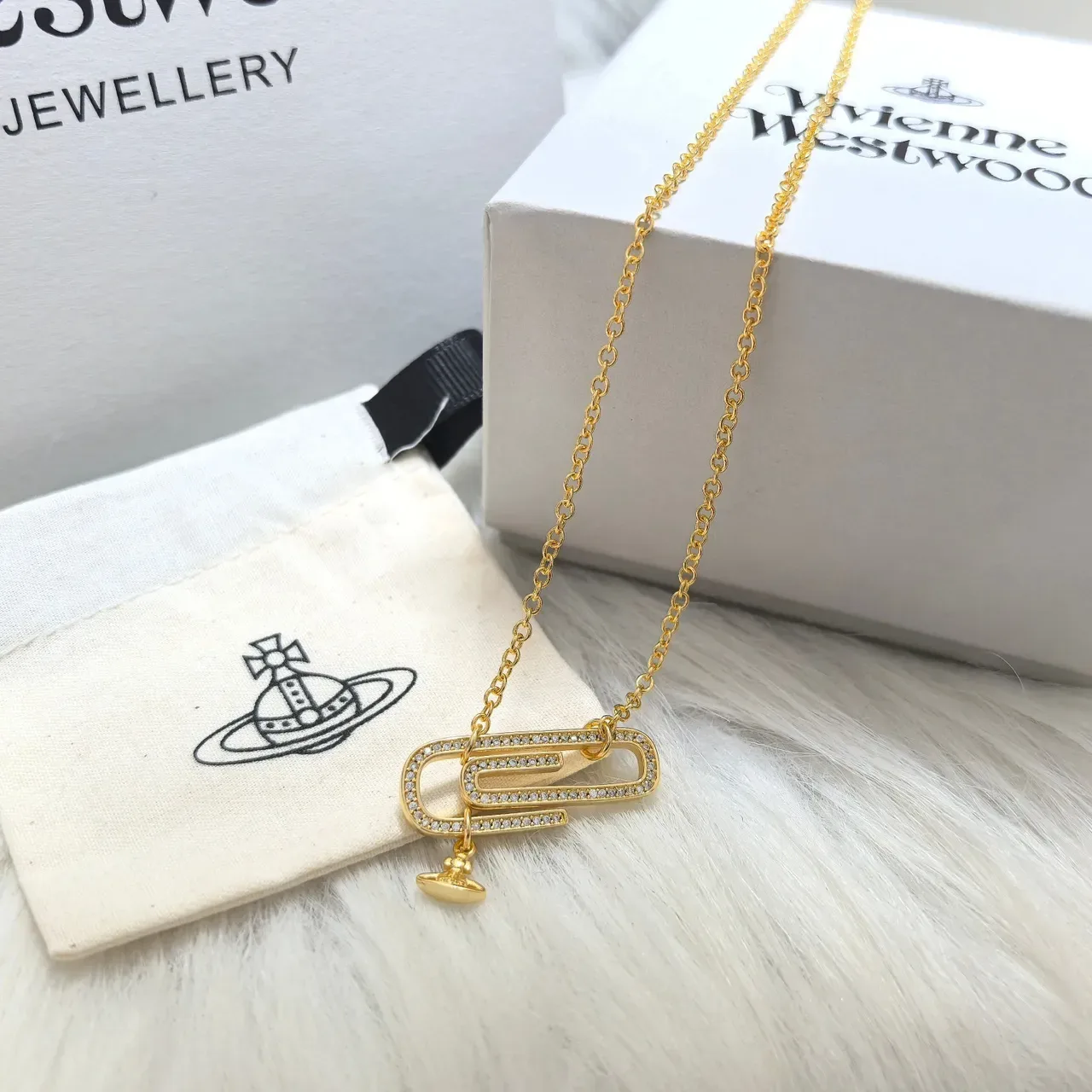 Vivienne Westwood Paperclip Crystal Pendant Necklace 6