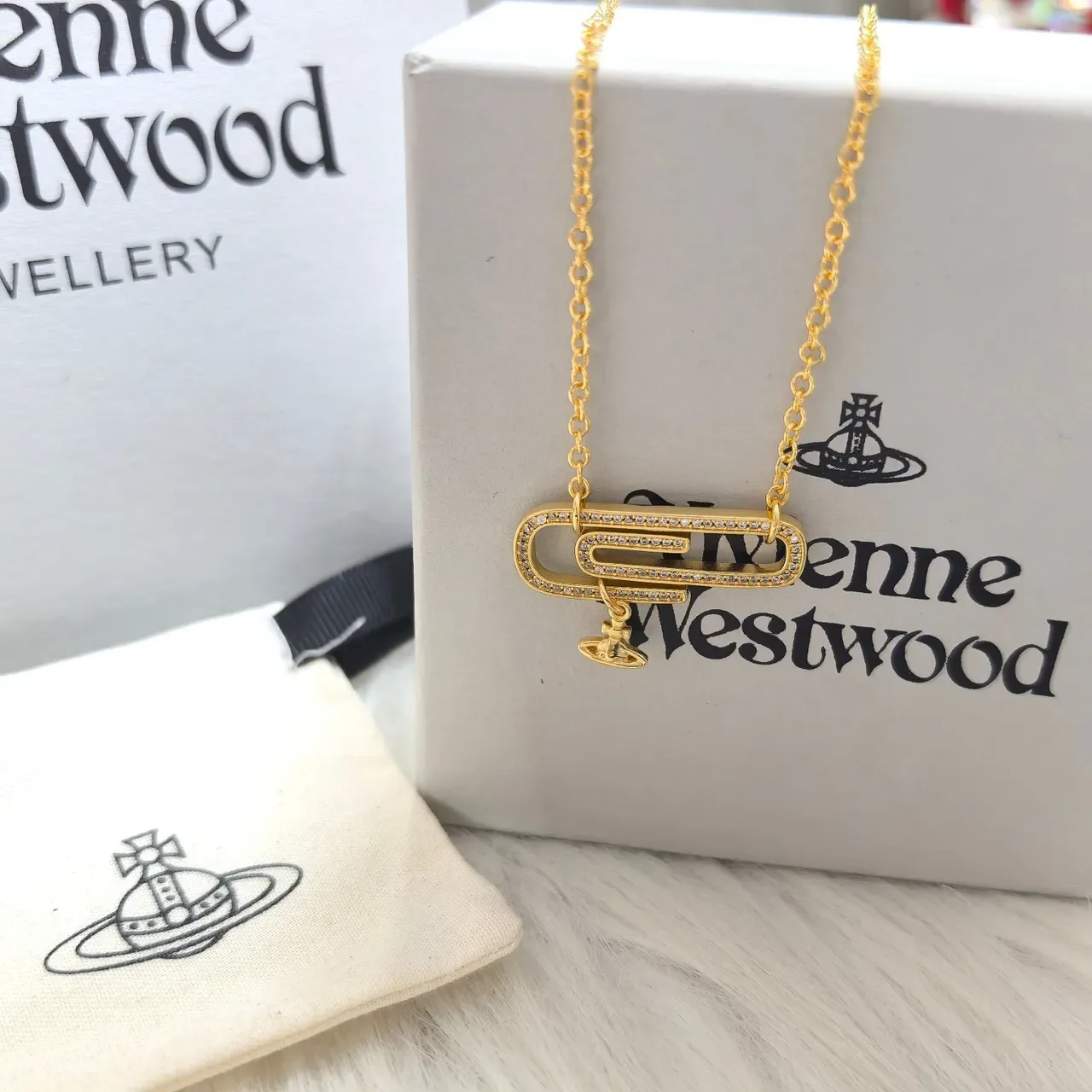 Vivienne Westwood Paperclip Crystal Pendant Necklace 7