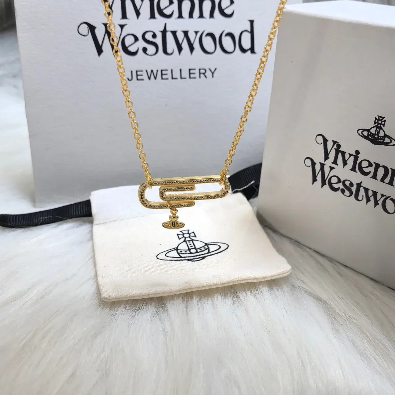 Vivienne Westwood Paperclip Crystal Pendant Necklace 8