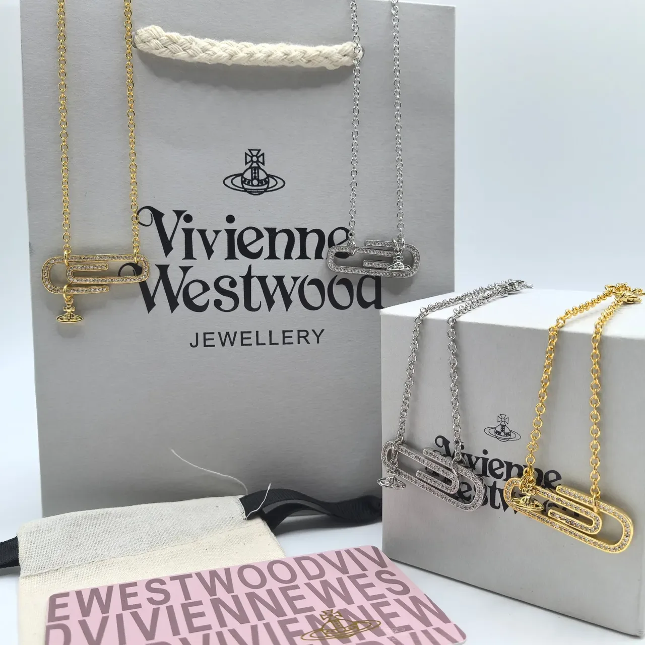 Vivienne Westwood Paperclip Crystal Pendant Necklace 9