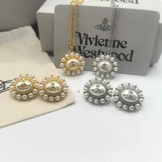 Vivienne Westwood Pearl Orb Gold Silver Halo Emblem Earrings