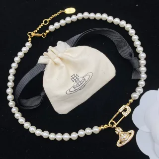 Vivienne Westwood Pearl Orb Safety Pin Necklace