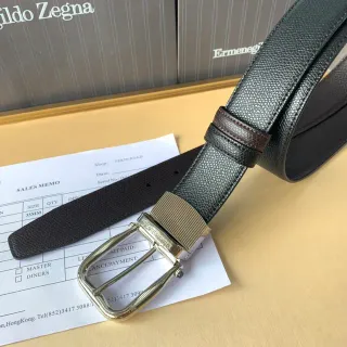 Zegna Black Gold Pebbled Ribbed Buckle Leather Belt