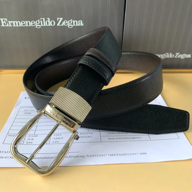 Zegna Noir Doré Ceinture en cuir boucle granulaire ribotée 3