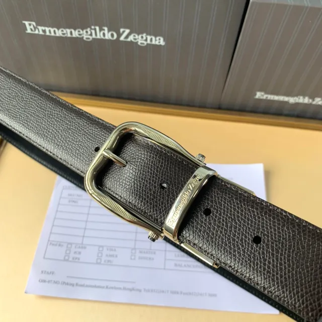 Zegna Noir Doré Ceinture en cuir boucle granulaire ribotée 4