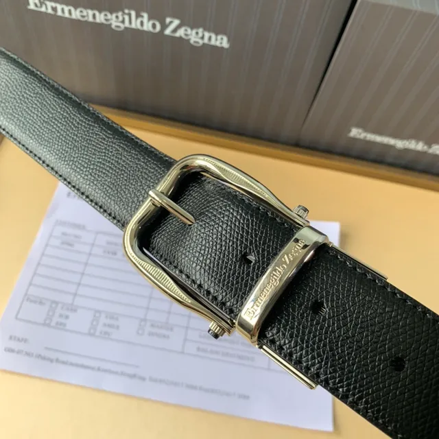 Zegna Noir Doré Ceinture en cuir boucle granulaire ribotée 5