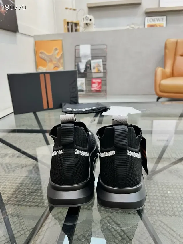 Zegna Noir Gris tricoté col de chaussette construction intégré sangle lacets lifestyle sneakers 2