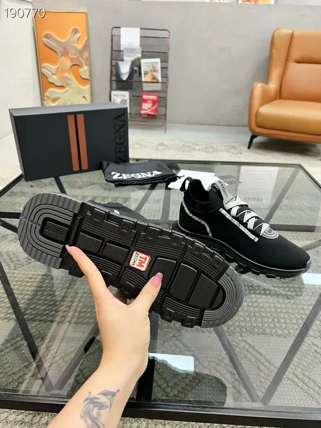 Zegna Noir Gris tricoté col de chaussette construction intégré sangle lacets lifestyle sneakers 3