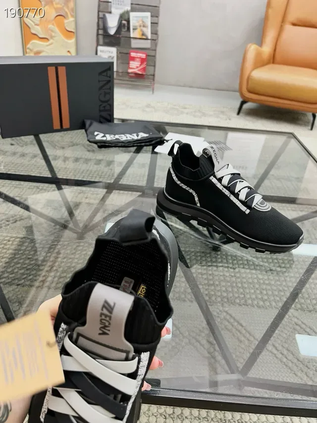 Zegna Noir Gris tricoté col de chaussette construction intégré sangle lacets lifestyle sneakers 4
