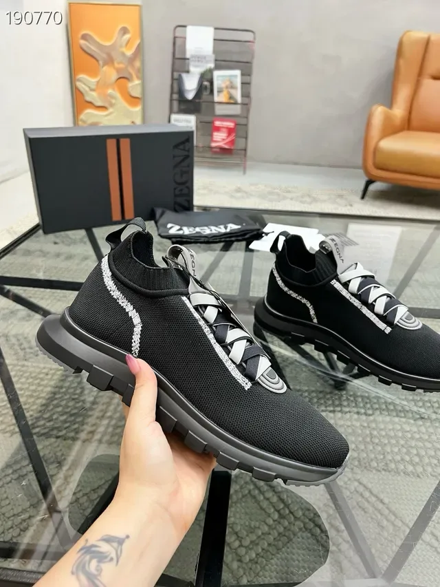 Zegna Noir Gris tricoté col de chaussette construction intégré sangle lacets lifestyle sneakers 5