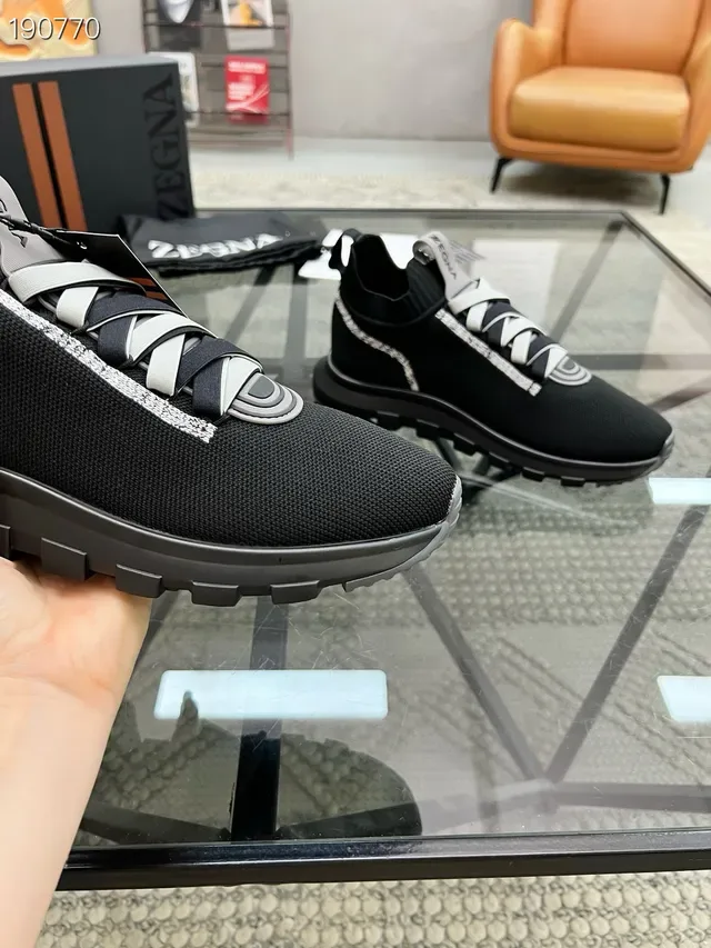 Zegna Noir Gris tricoté col de chaussette construction intégré sangle lacets lifestyle sneakers 6