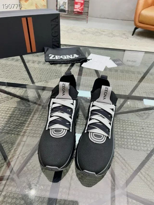 Zegna Noir Gris tricoté col de chaussette construction intégré sangle lacets lifestyle sneakers 7